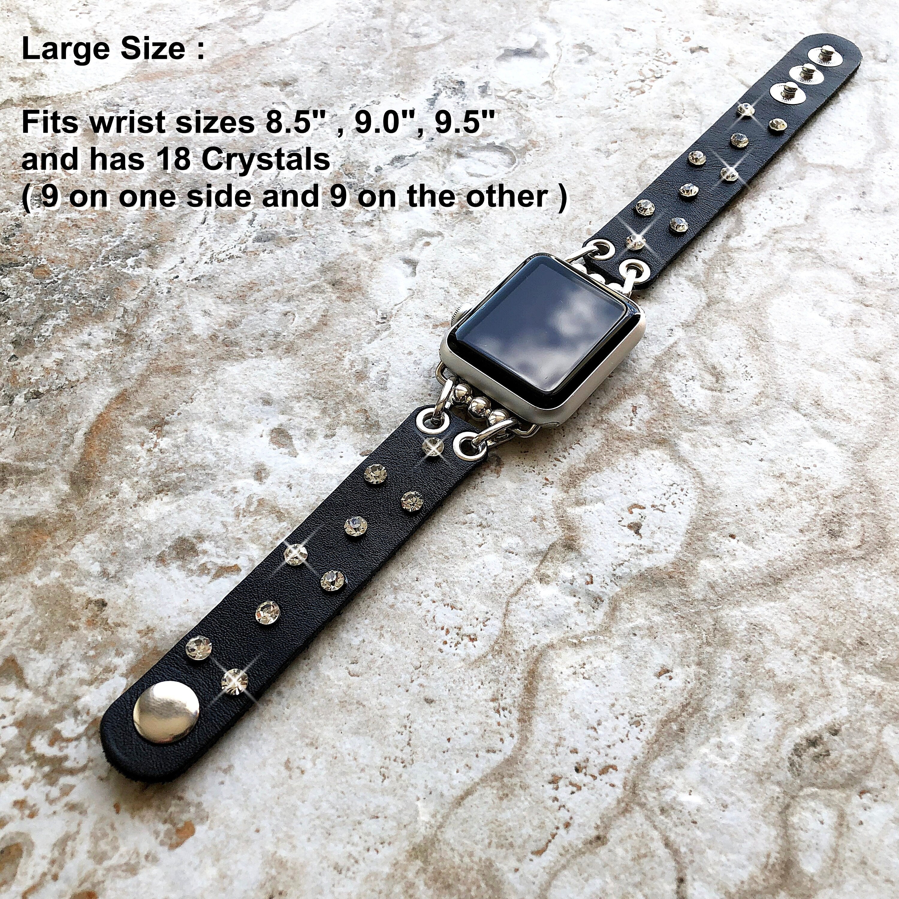 Apple Watch Ultra 2 9 8 7 SE 6 5 4 3 2 1 Black Leather Bracelet Band with Crystals for iWatch 38mm 40 41 42mm 44mm 45mm 49mm Strap BL20-CLC5